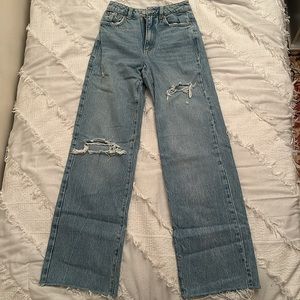 Garage Distressed Wide Leg Jeans